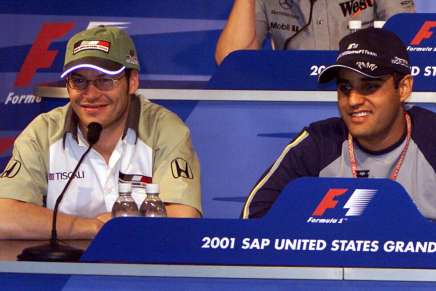 Villeneuve e Montoya in conferenza stampa a Indianapolis parlano con i giornalisti