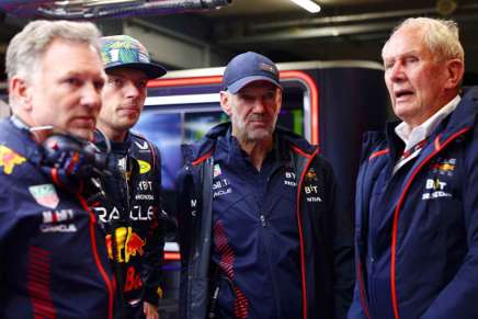 Horner, Verstappen, Newey e Marko al GP Olanda 2023