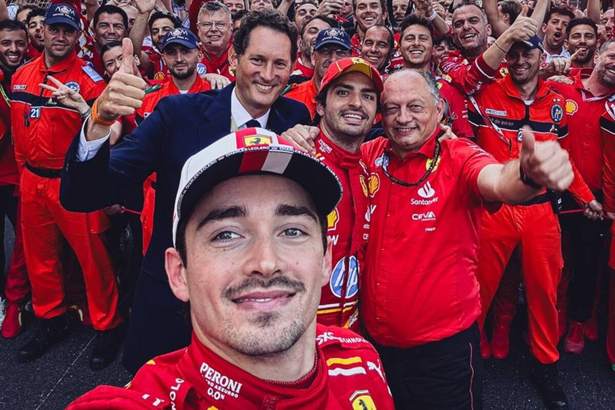 Leclerc e la Ferrari festeggiano la vittoria a Monaco