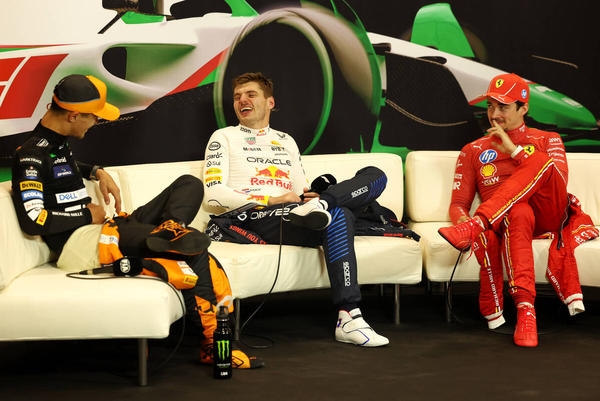 Norris, Verstappen e Leclerc ridono in conferenza stampa a Imola dopo la conclusione del GP Emilia Romagna 2024