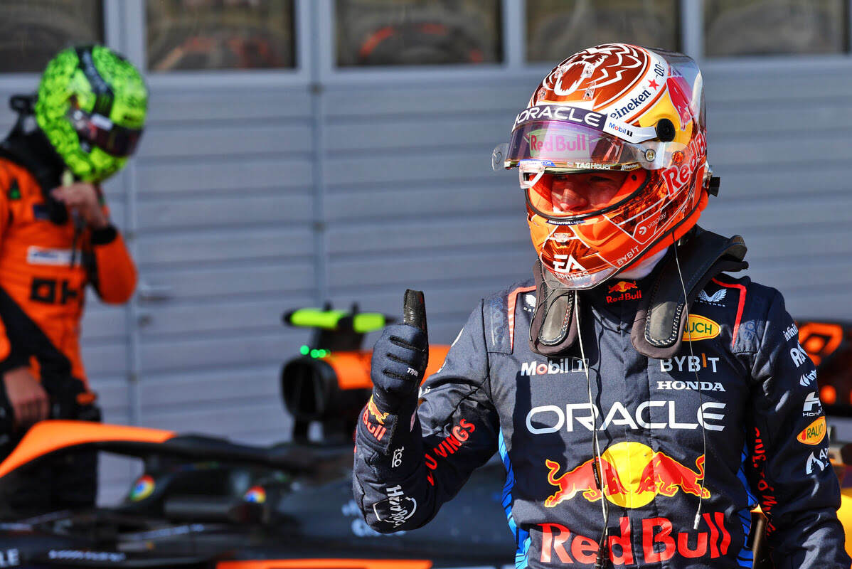 Verstappen festeggia dopo le qualifiche Sprint in Austria