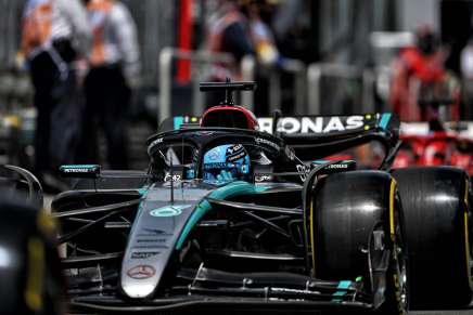 George Russell con la Mercedes sul circuito di Montreal per il GP Canada 2024