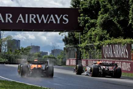 Lando Norris (McLaren) e Max Verstappen (Red Bull) si contendono la prima posizione in Canada