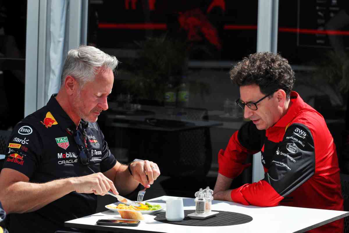 Jonathan Wheatley e Mattia Binotto nel paddock