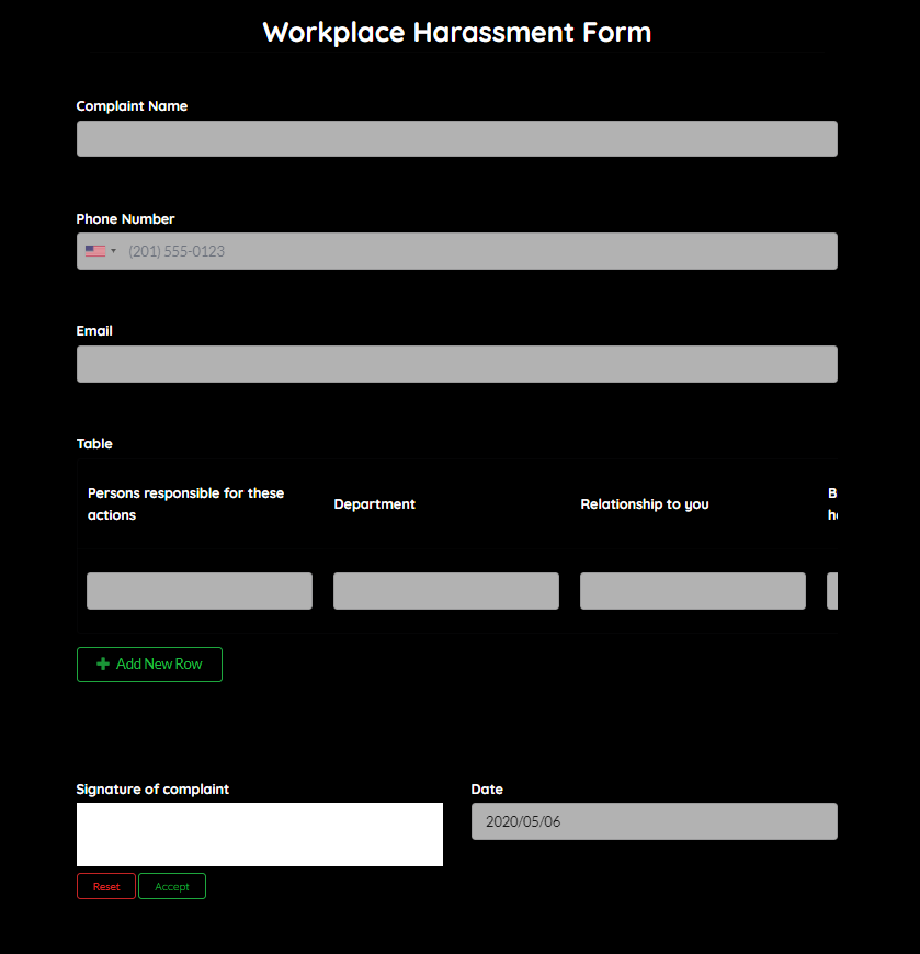 workplace harassment form