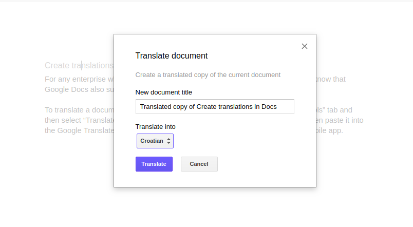 translate with google docs