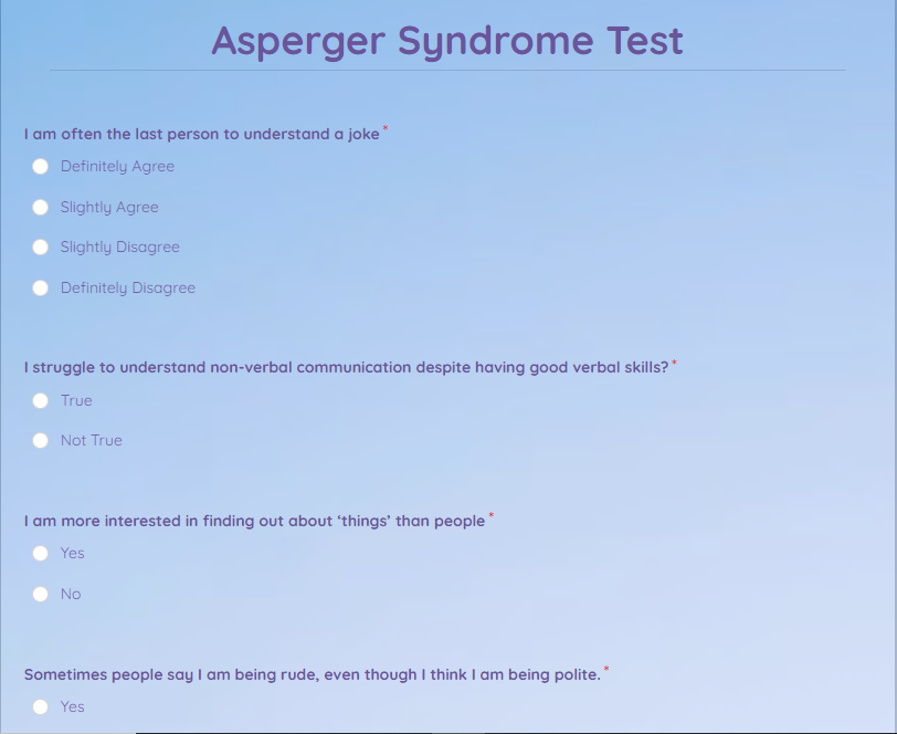 Asperger Syndrome Test template