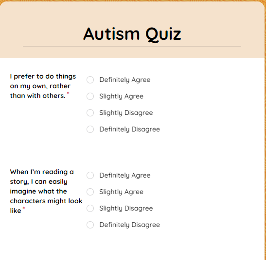 Autism Quiz template