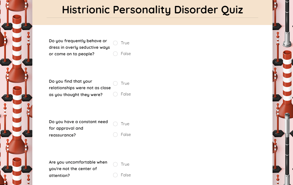 Histrionic Personality Disorder Quiz template