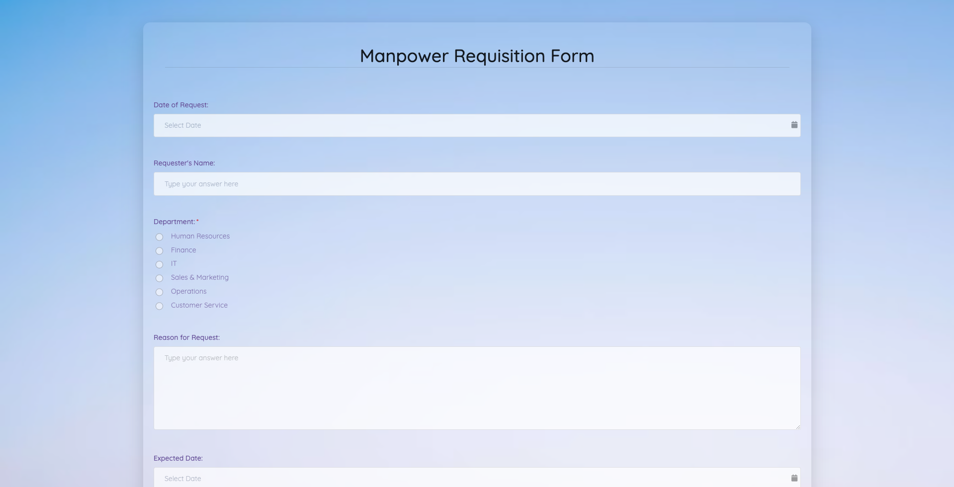 Manpower Requisition Form Template template
