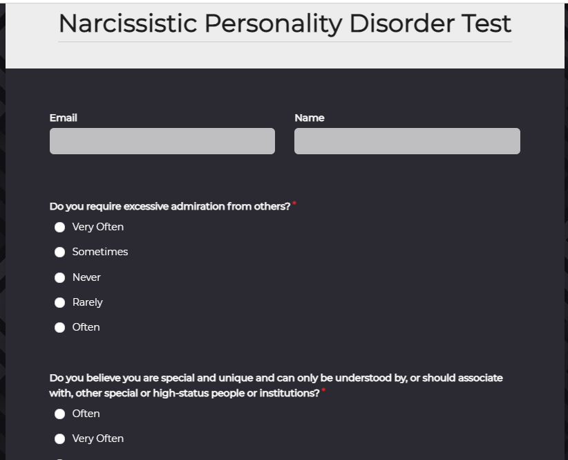 Narcissistic Personality Disorder Test template