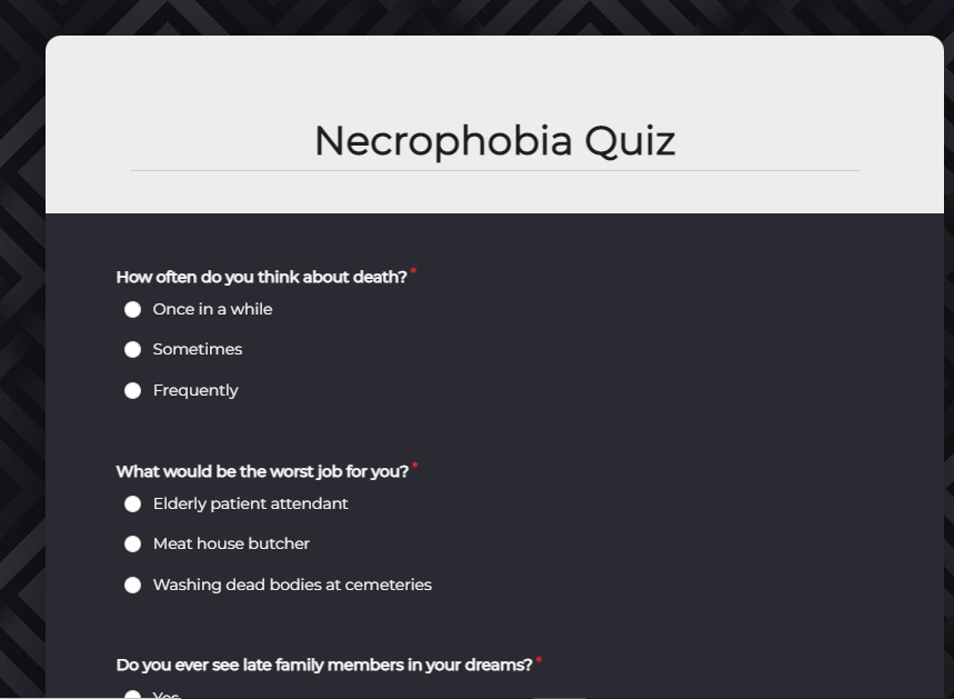 Necrophobia Quiz template