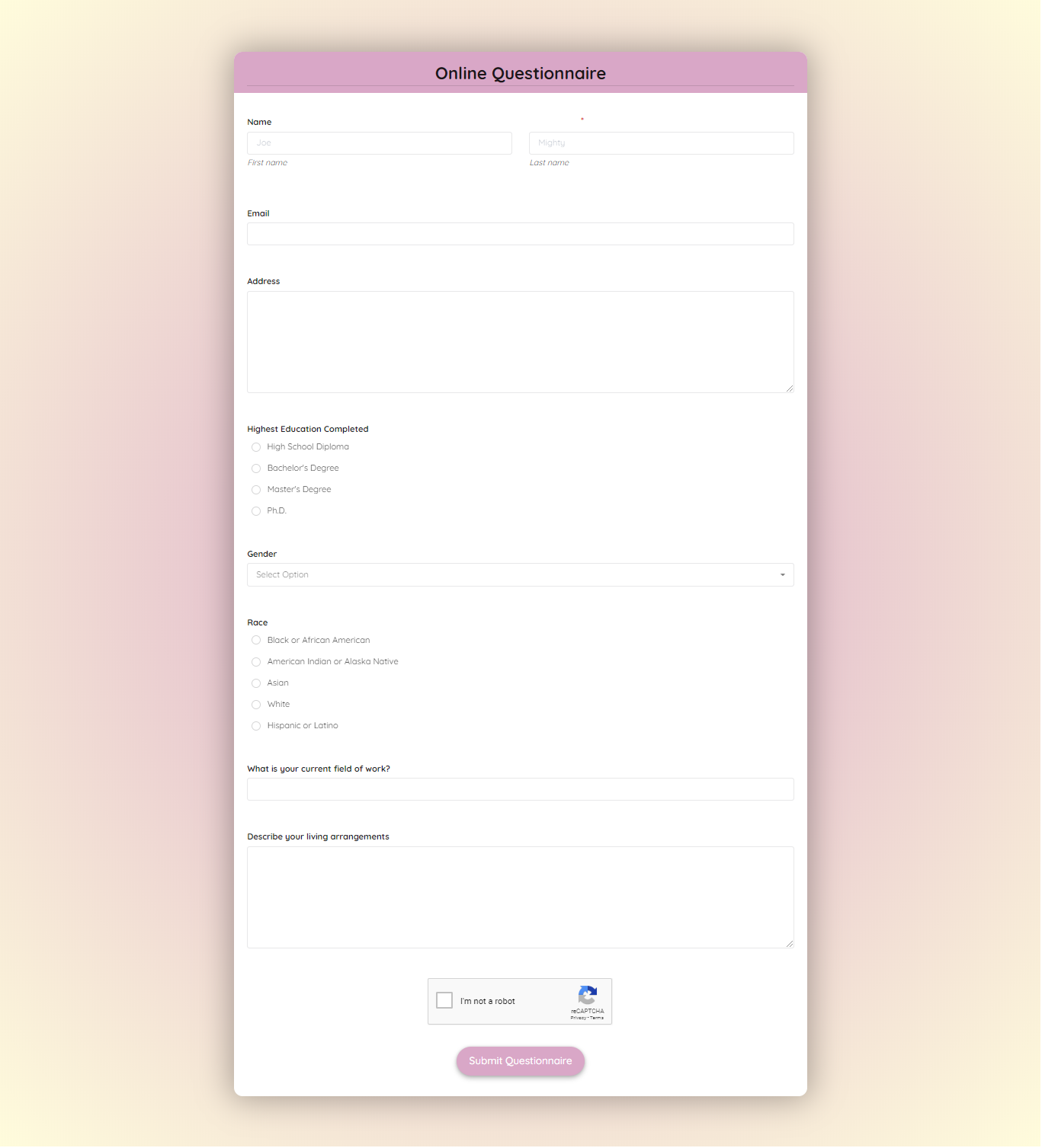 Online Questionnaire Template template