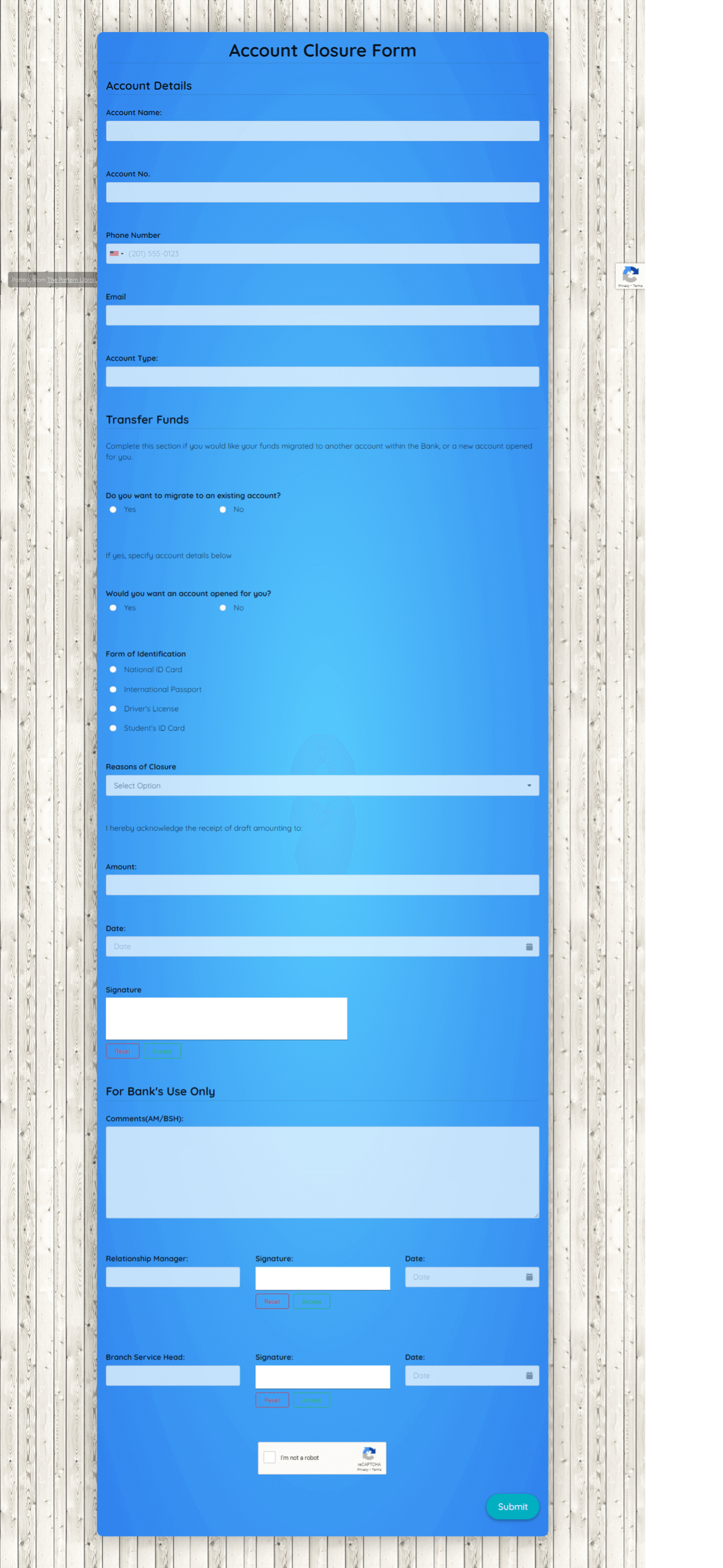 Account Closure Form Template template