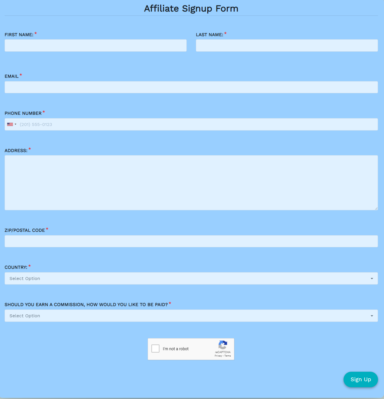 Free Affiliate Signup Form Template template