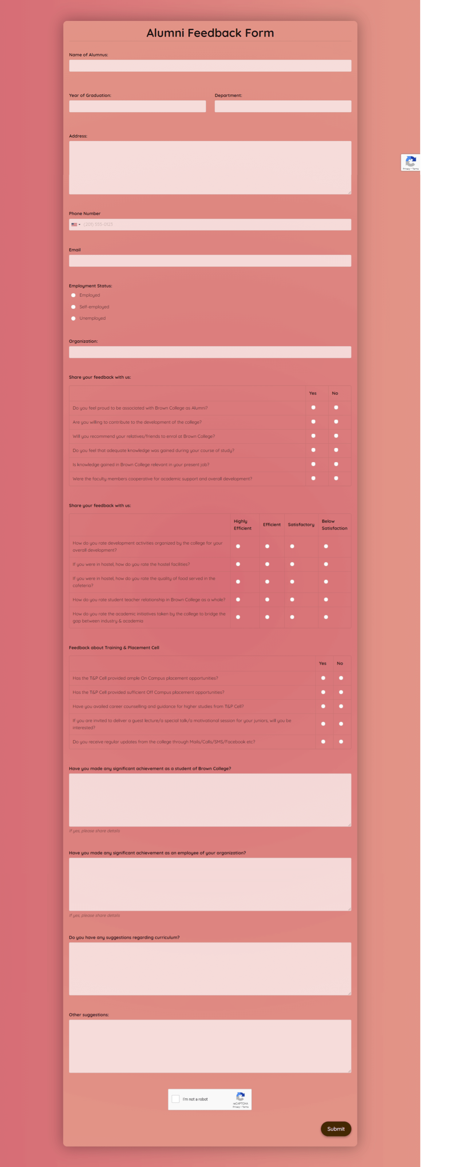 Alumni Feedback Form Template template