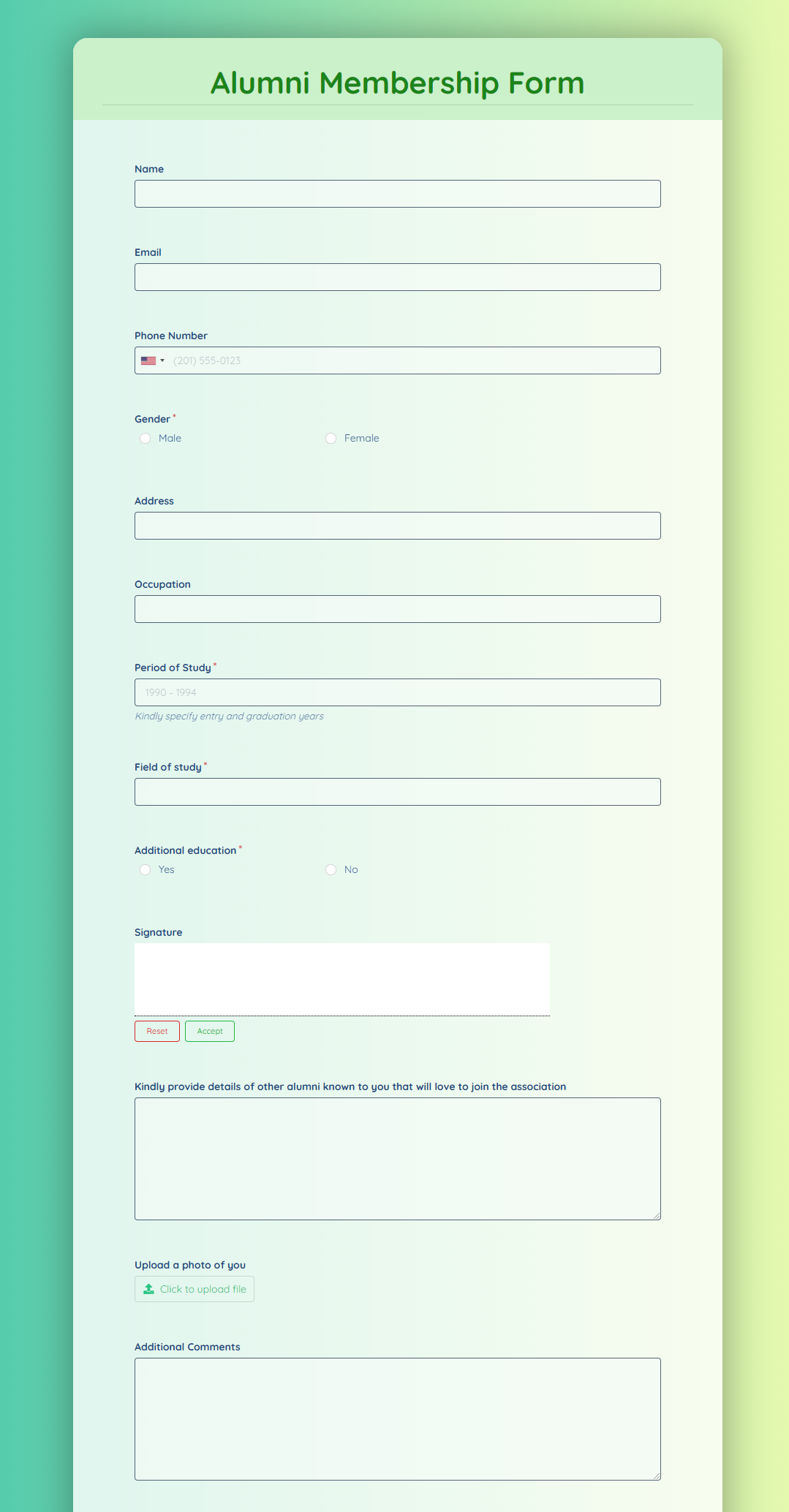 Free Alumni Membership Form Template template