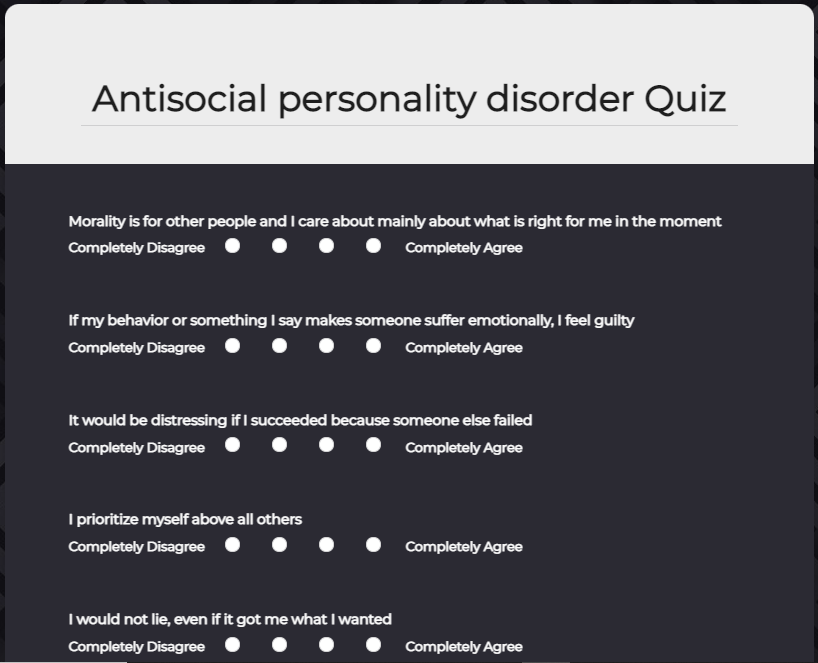 Antisocial Personality Disorder Quiz template