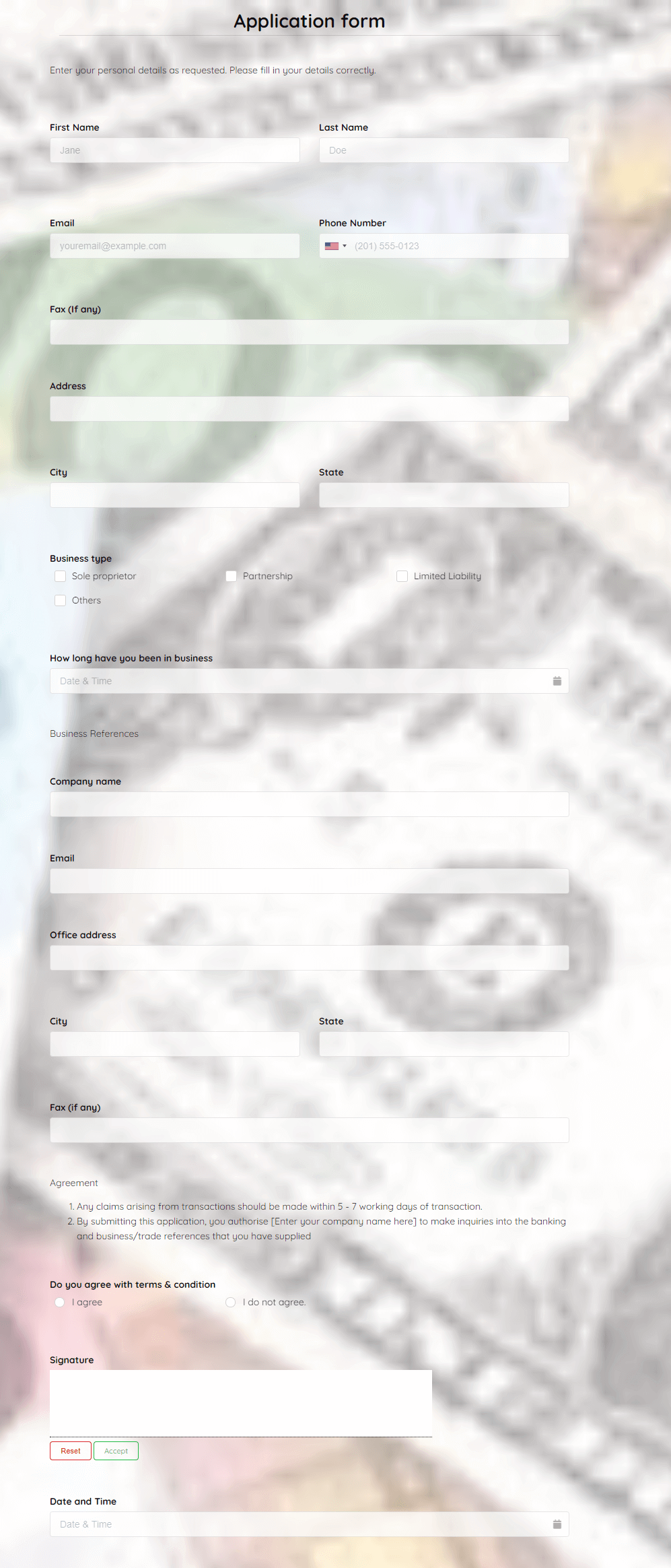 Credit Application Form Template template