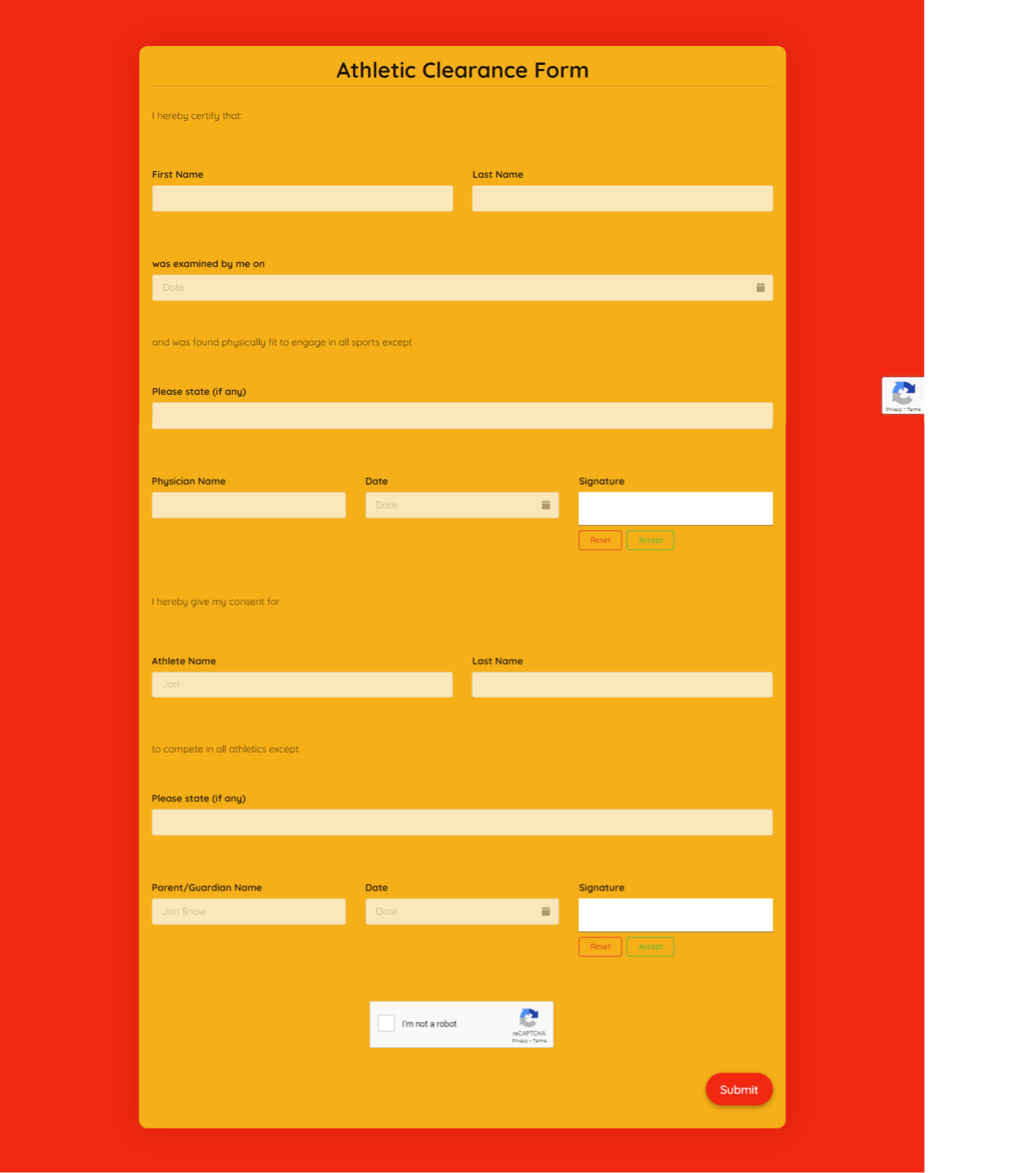 Athletic Clearance Form Template