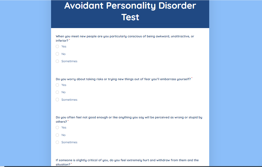 avoidant personality disorder test