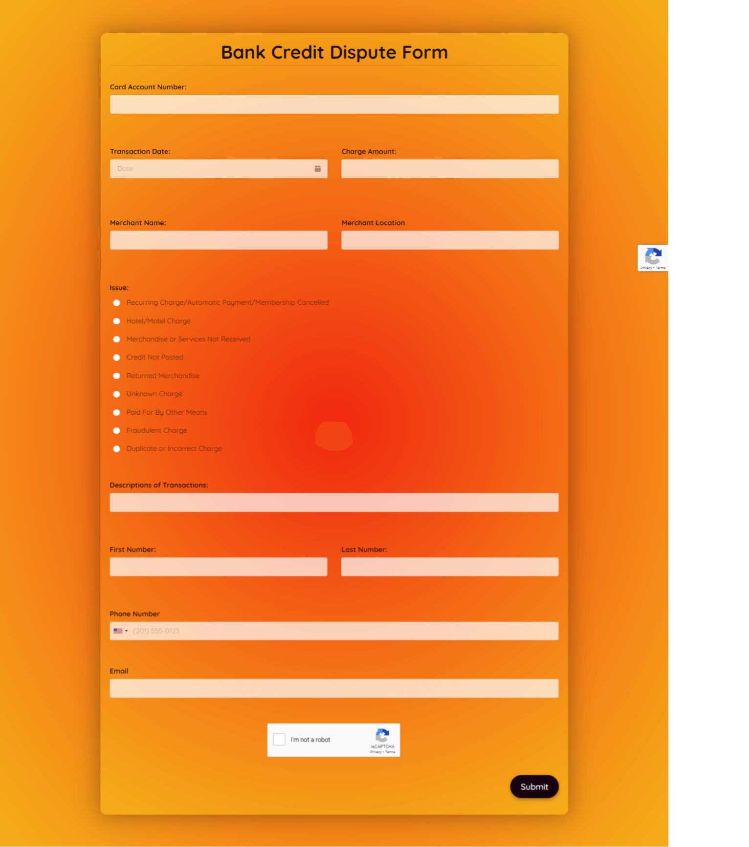 Bank Credit Dispute Form Template template