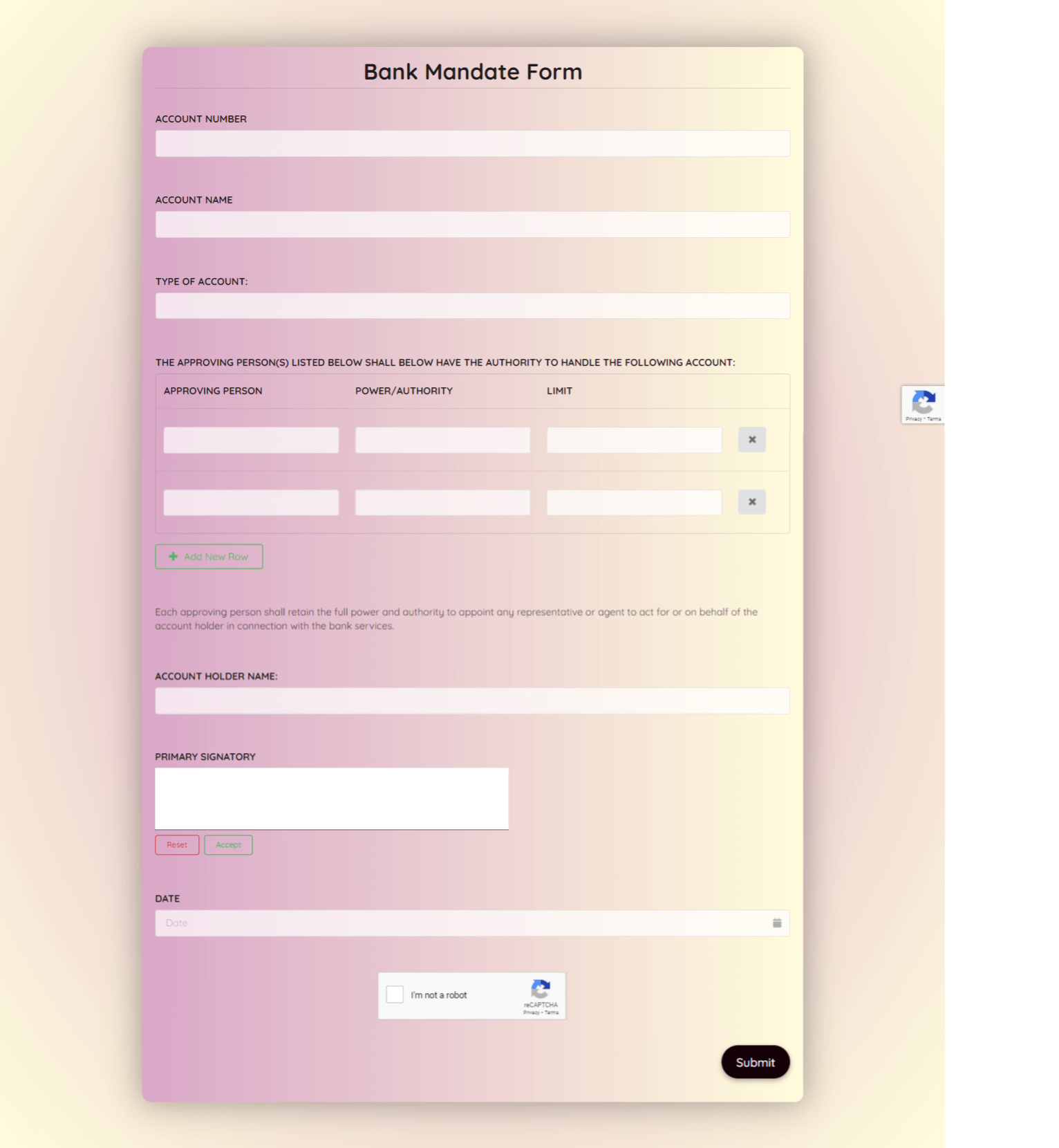 Free Bank Mandate Form Template template