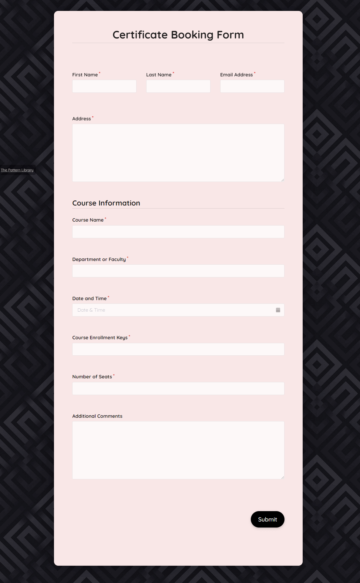 Certificate Booking Form Template template