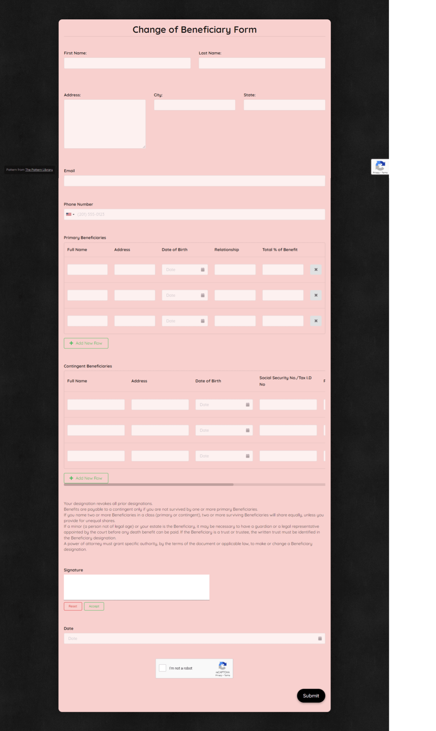 Change Of Beneficiary Form Template template