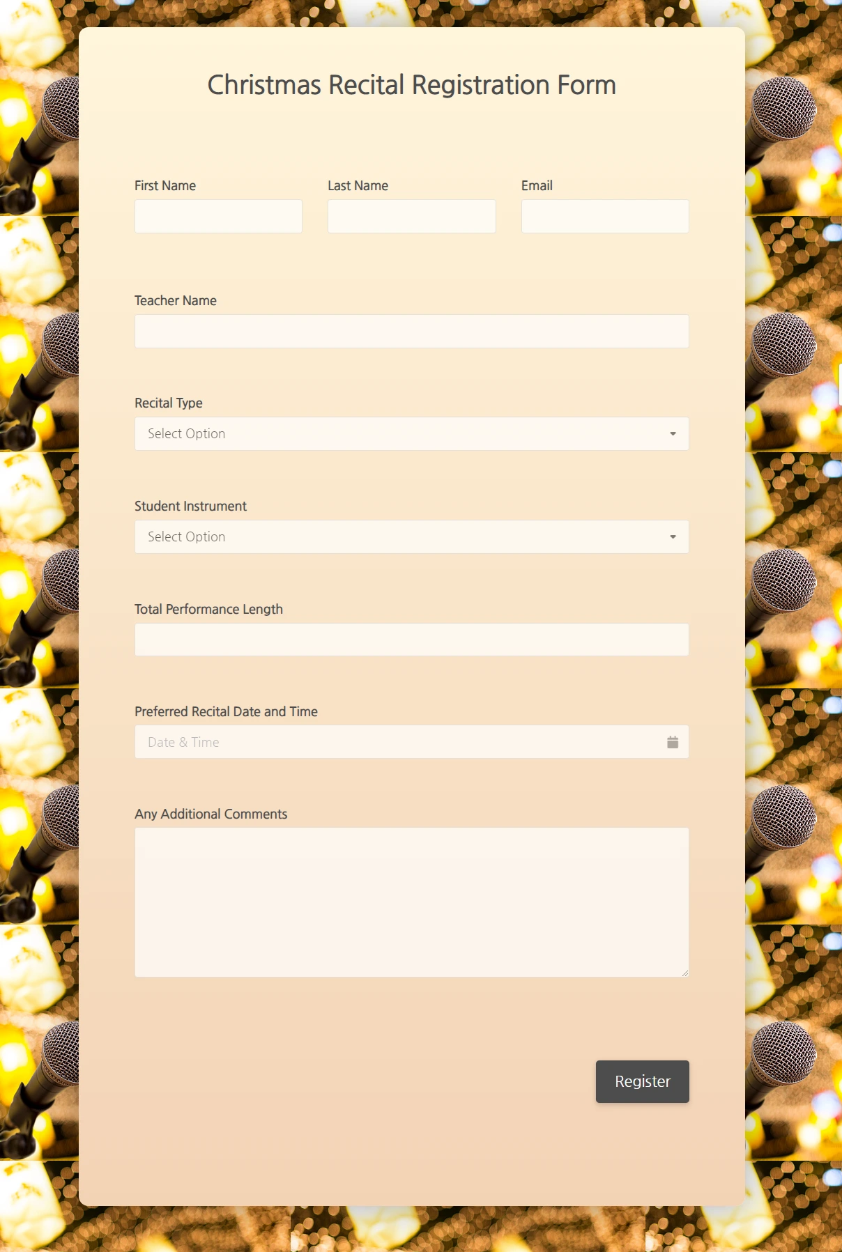 Christmas Recital Registration Form template