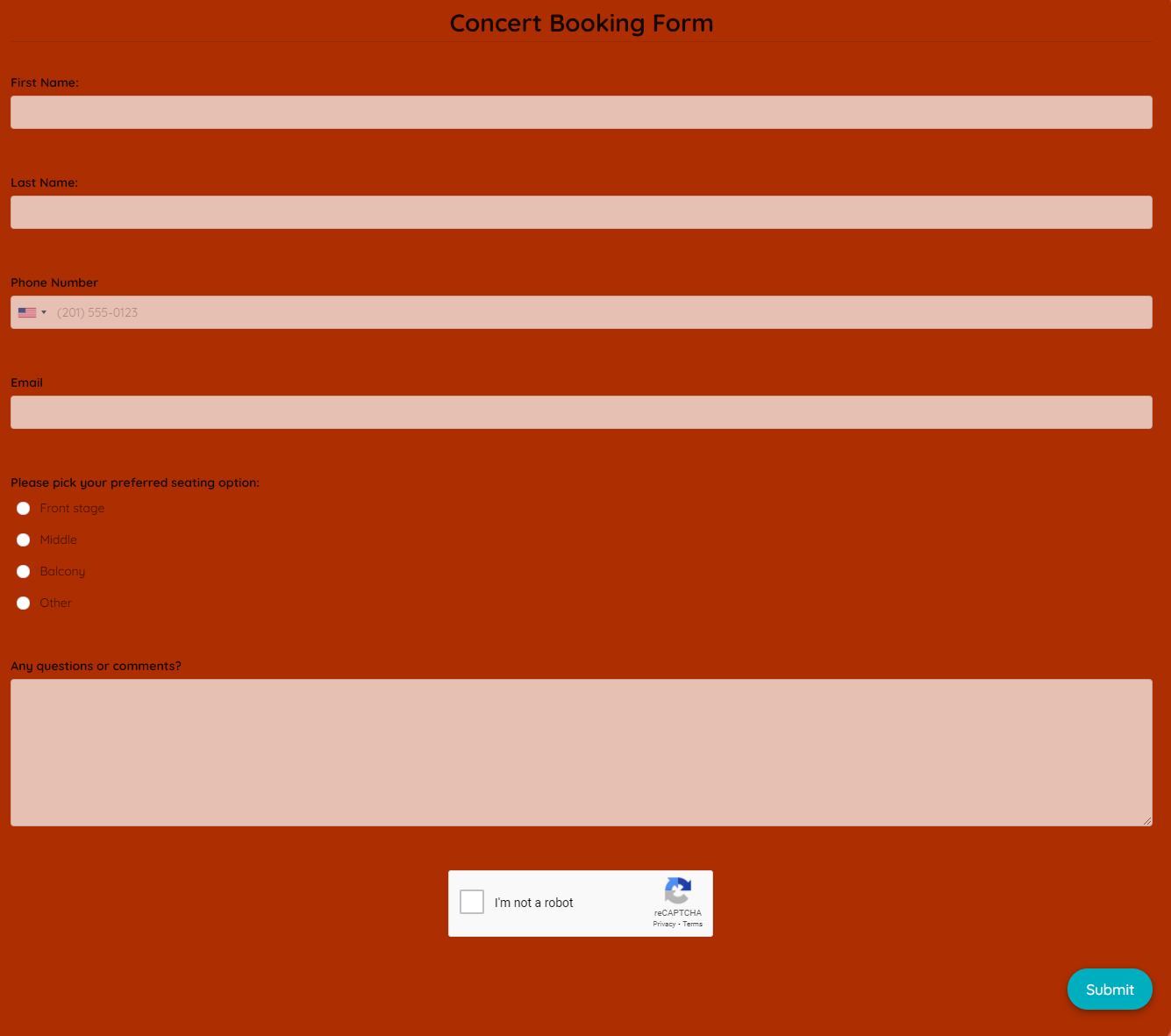 Free Booking Concert Booking Form Template template