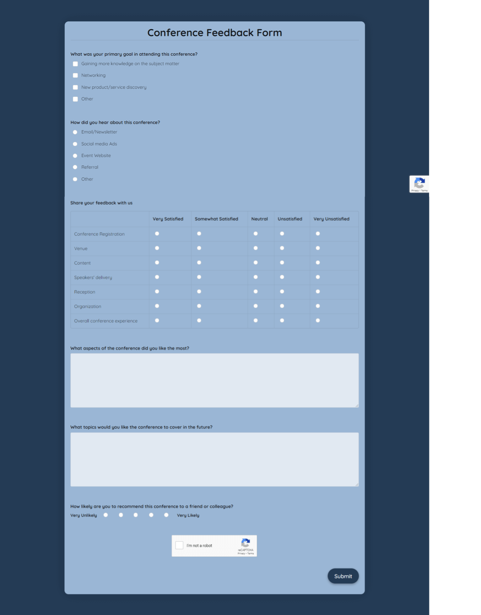 Conference Feedback Form Template template