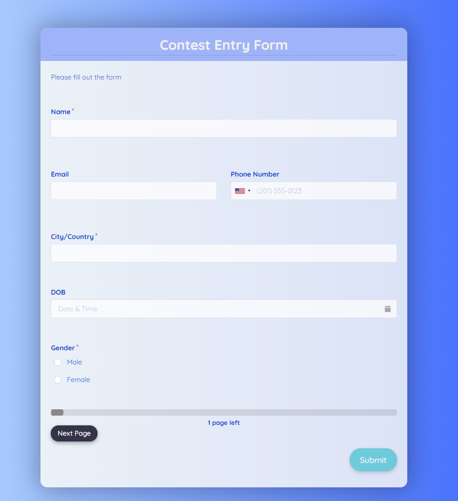 Contest Entry Form Template template