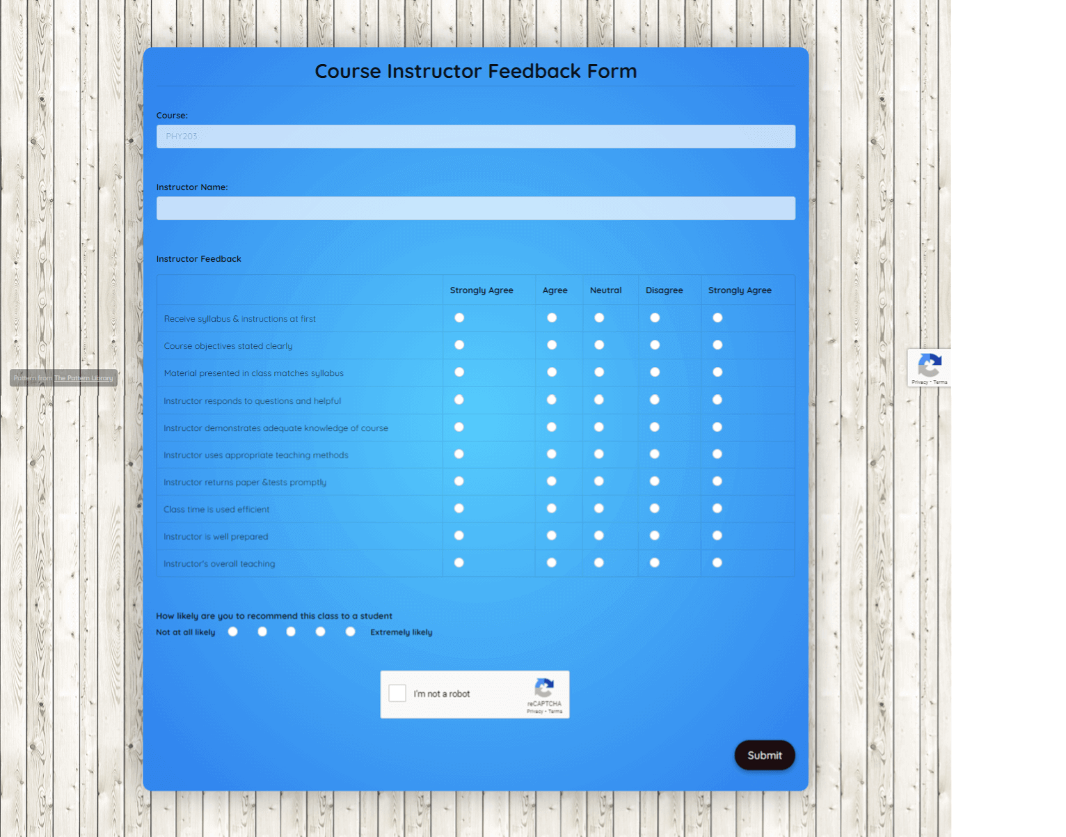 Course Instructor Feedback Form Template template