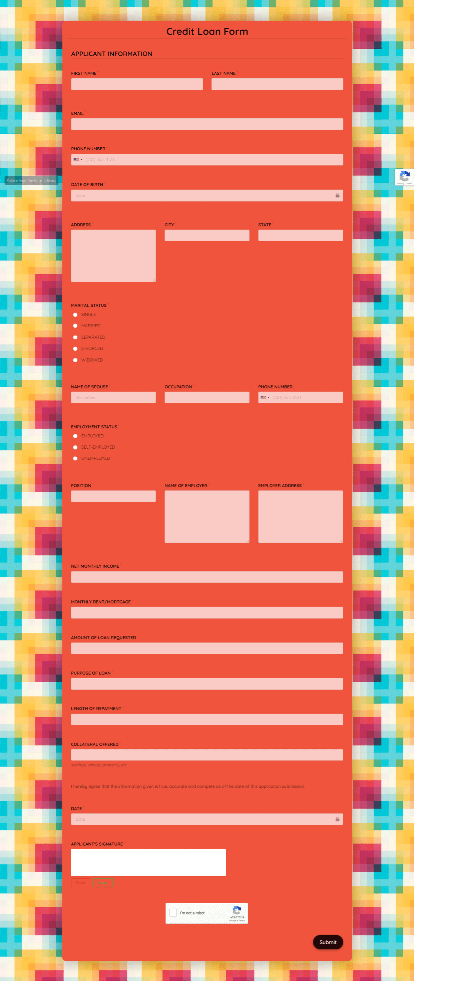 Free Credit Loan Form Template template