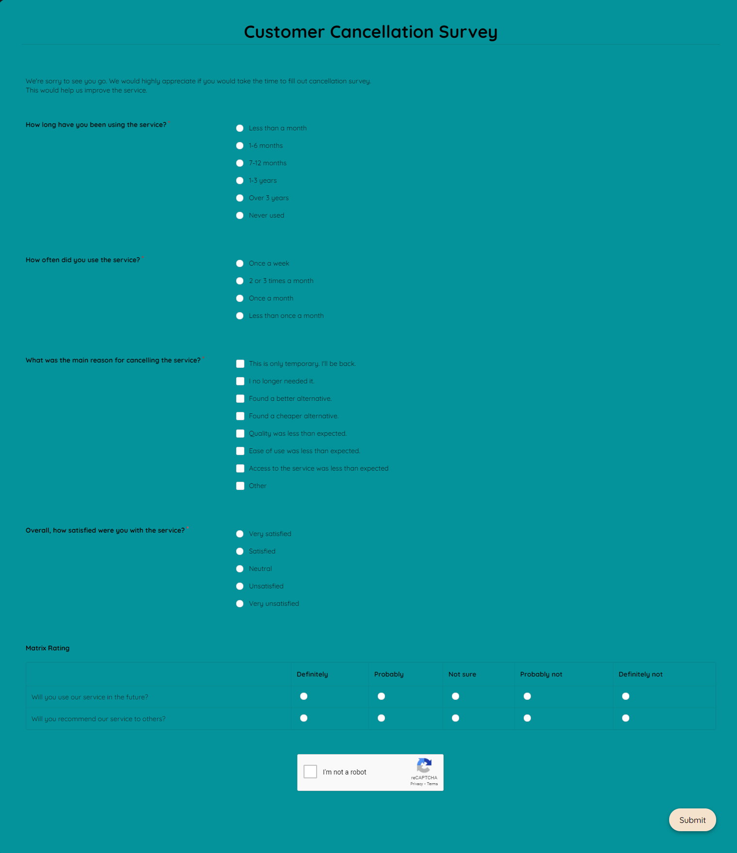 Free Customer Cancellation Survey Template template