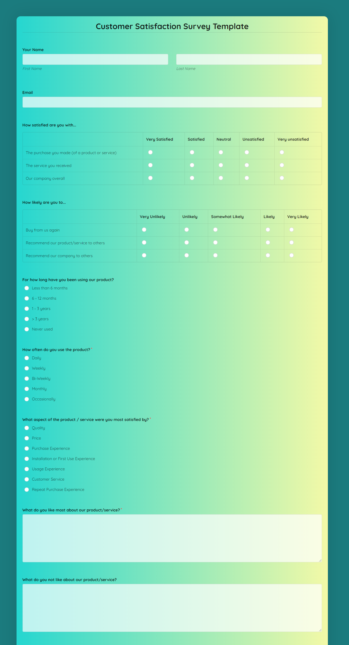 Customer Satisfaction Survey Template template