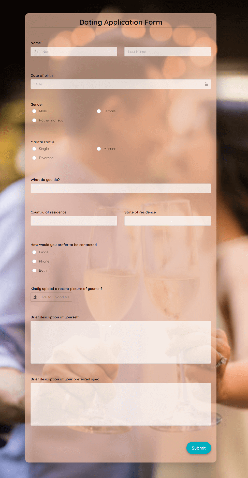 Free Dating Application Form Template Formplus 5330