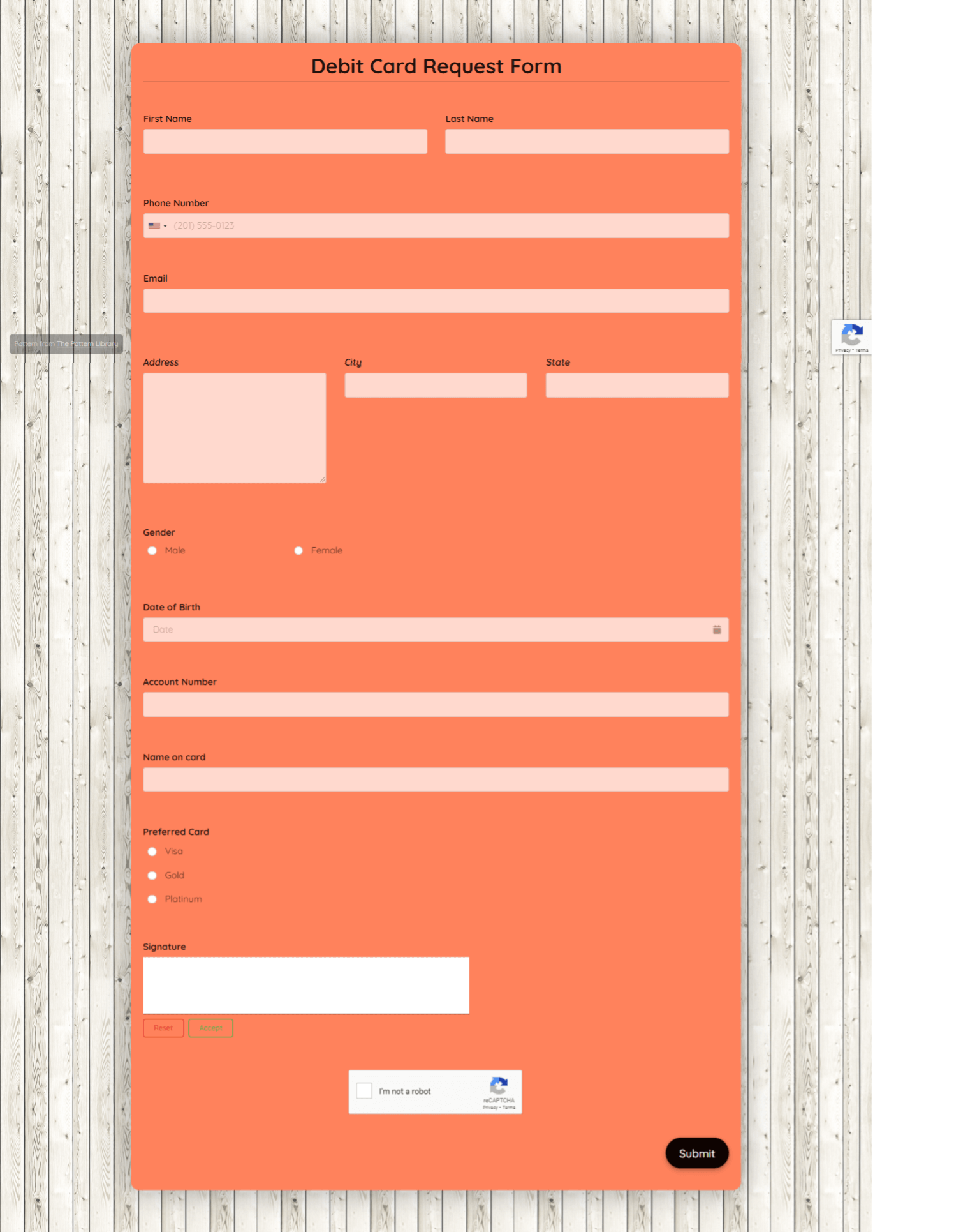 Free Debit Card Request Form Template template