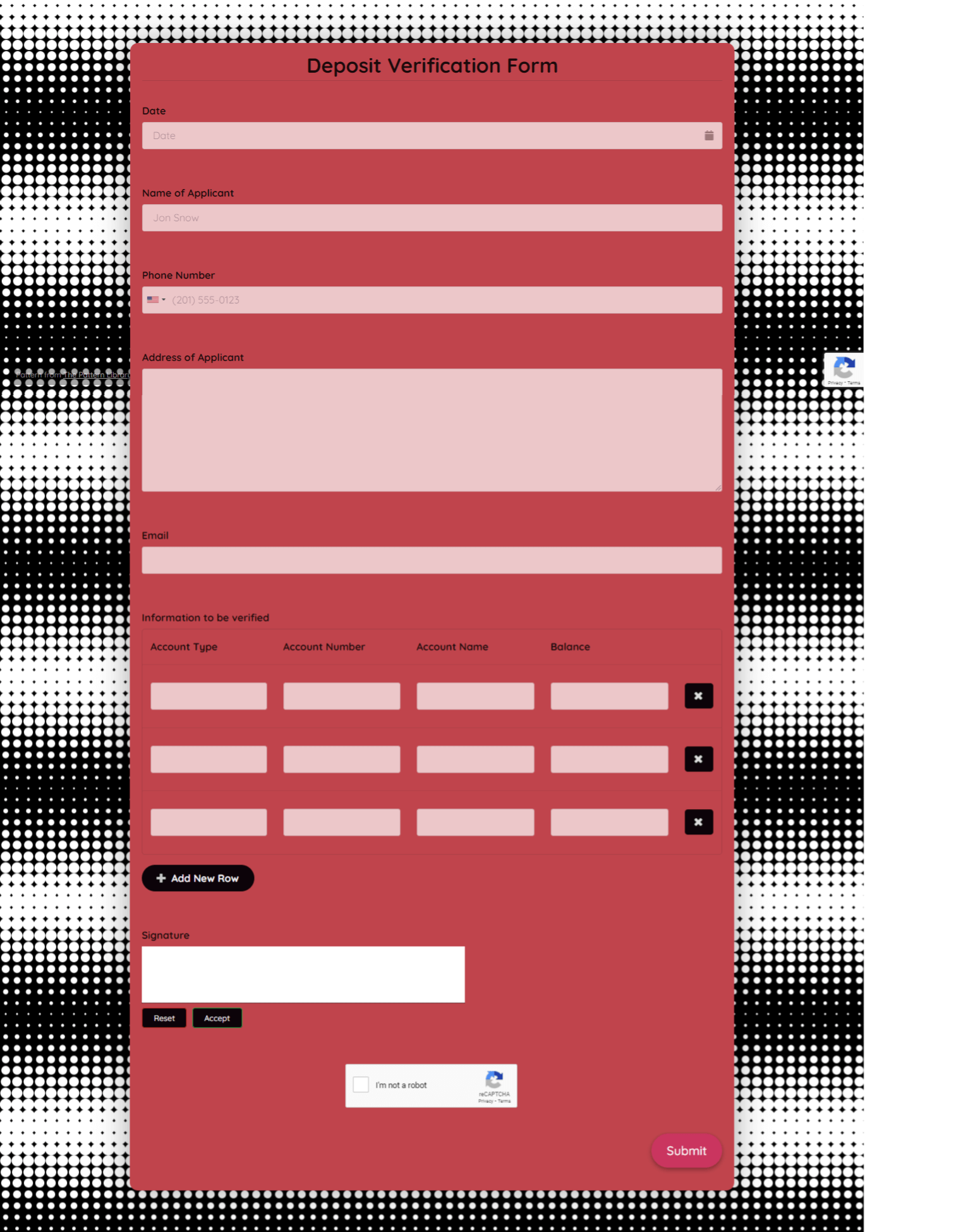 Deposit Verification Form Template template