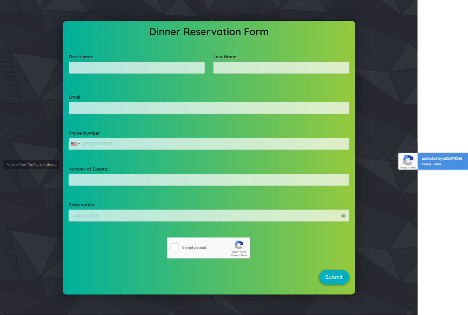 Dinner Reservation Form Template template