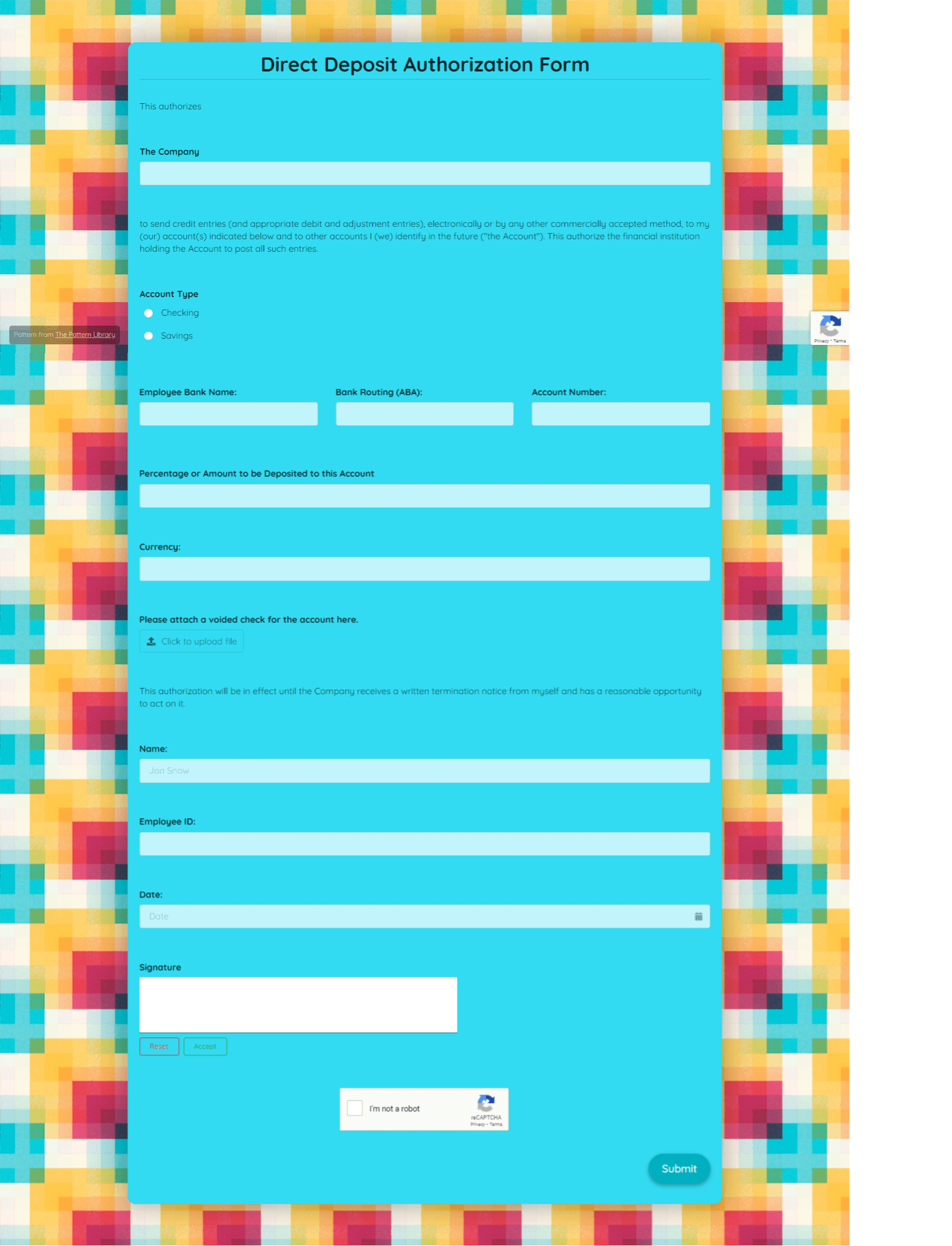 Direct Deposit Authorization Form Template template