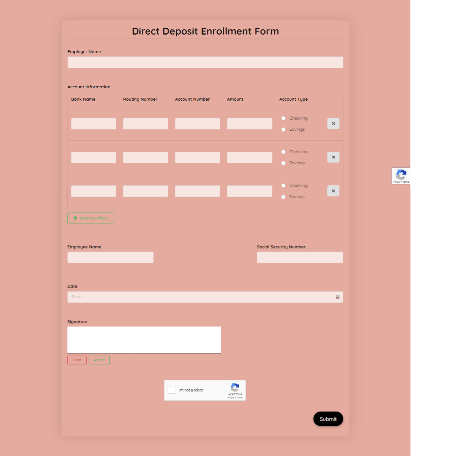 Direct Deposit Enrolment Form Template template