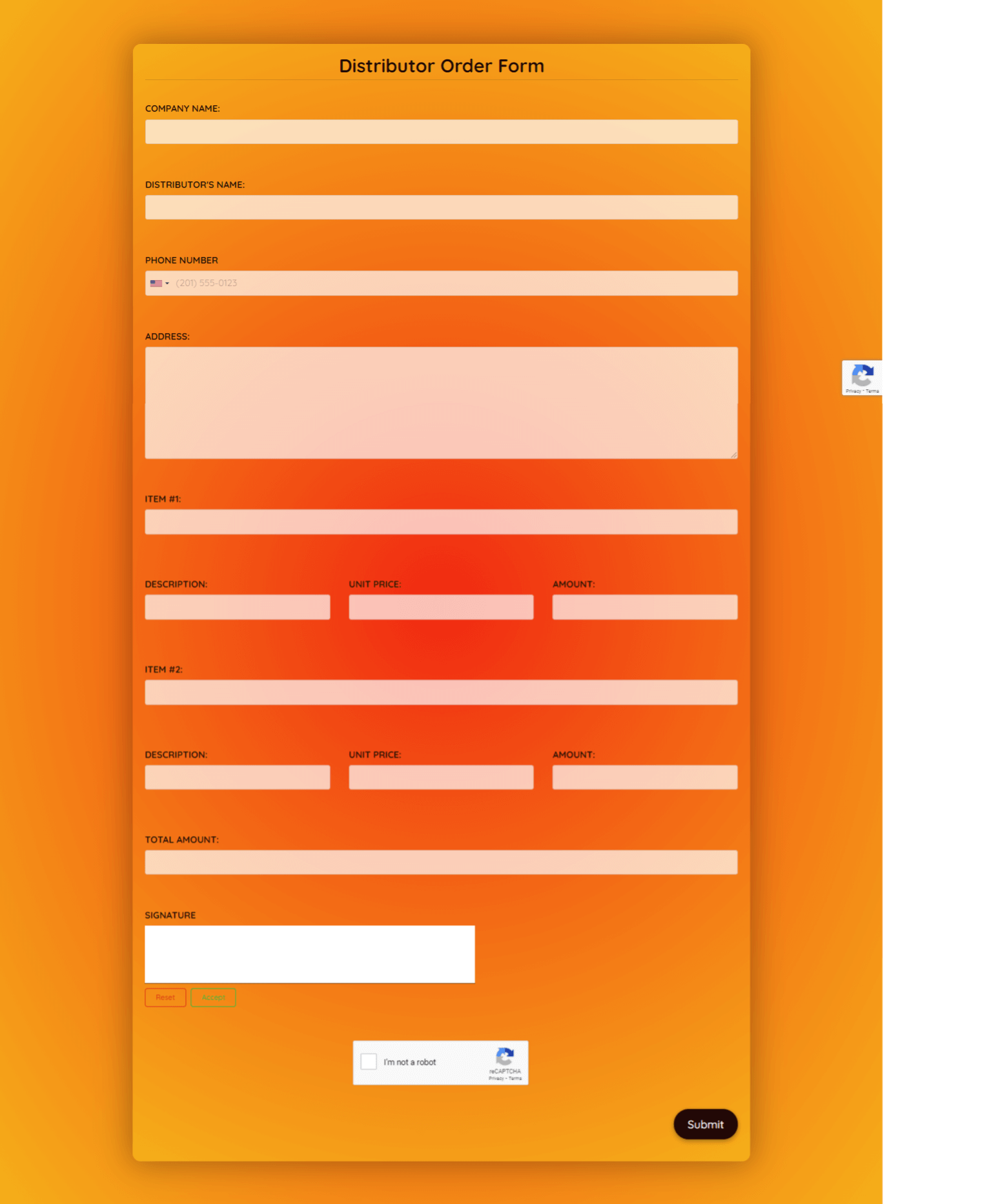 Free Distributor Order Form Template template