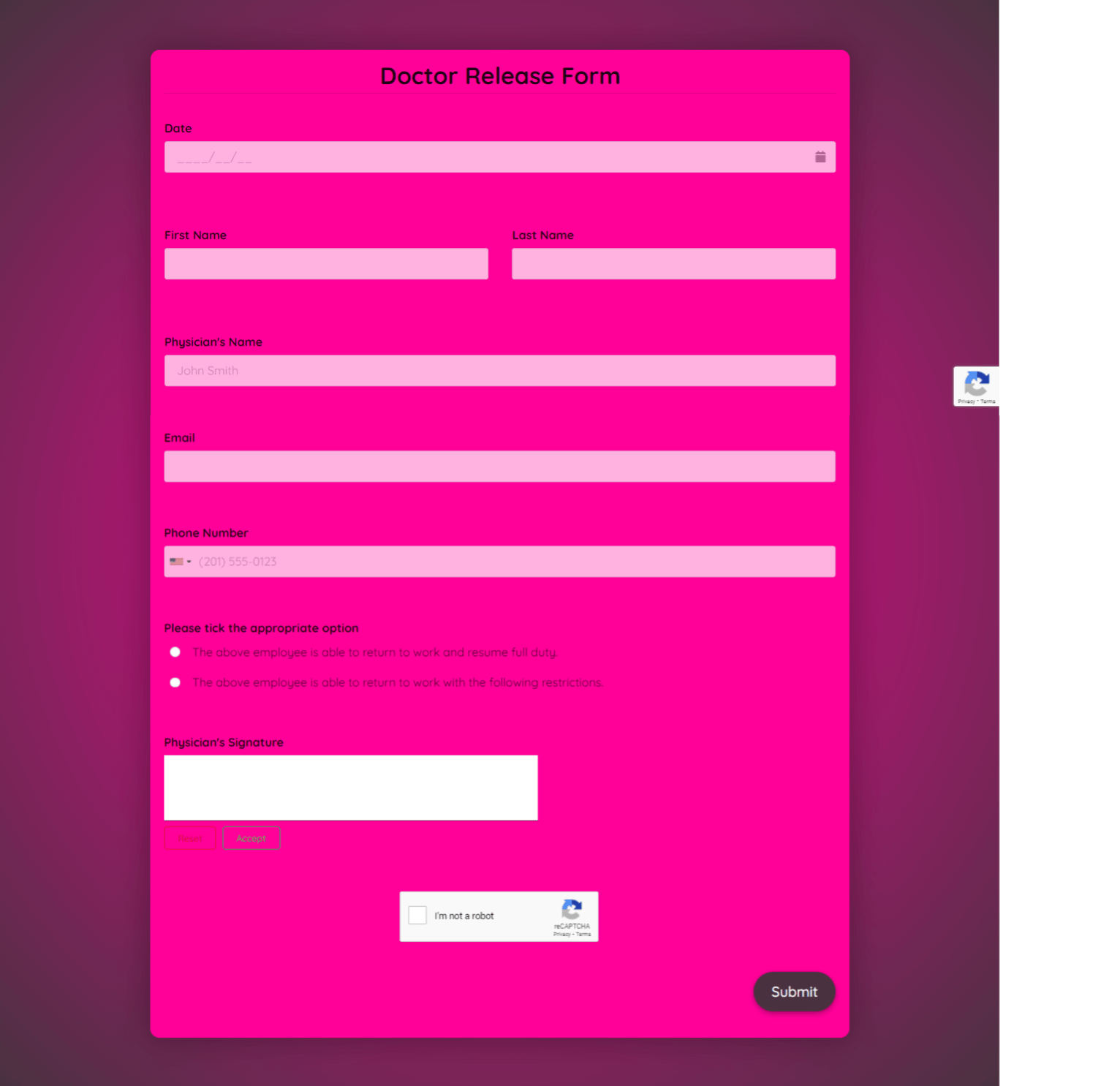 Doctor Release Form Template template