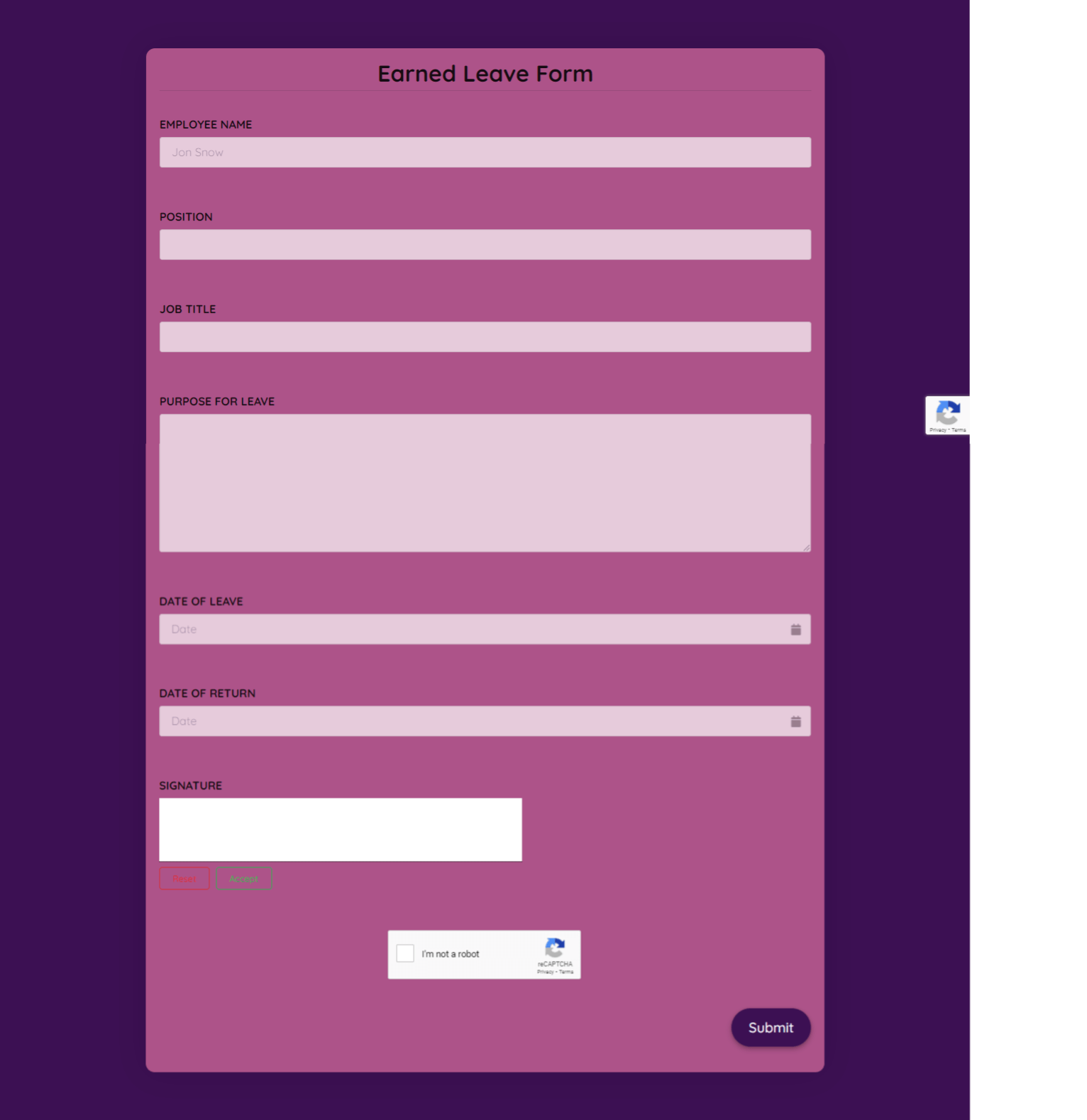 Earned Leave Form Template template