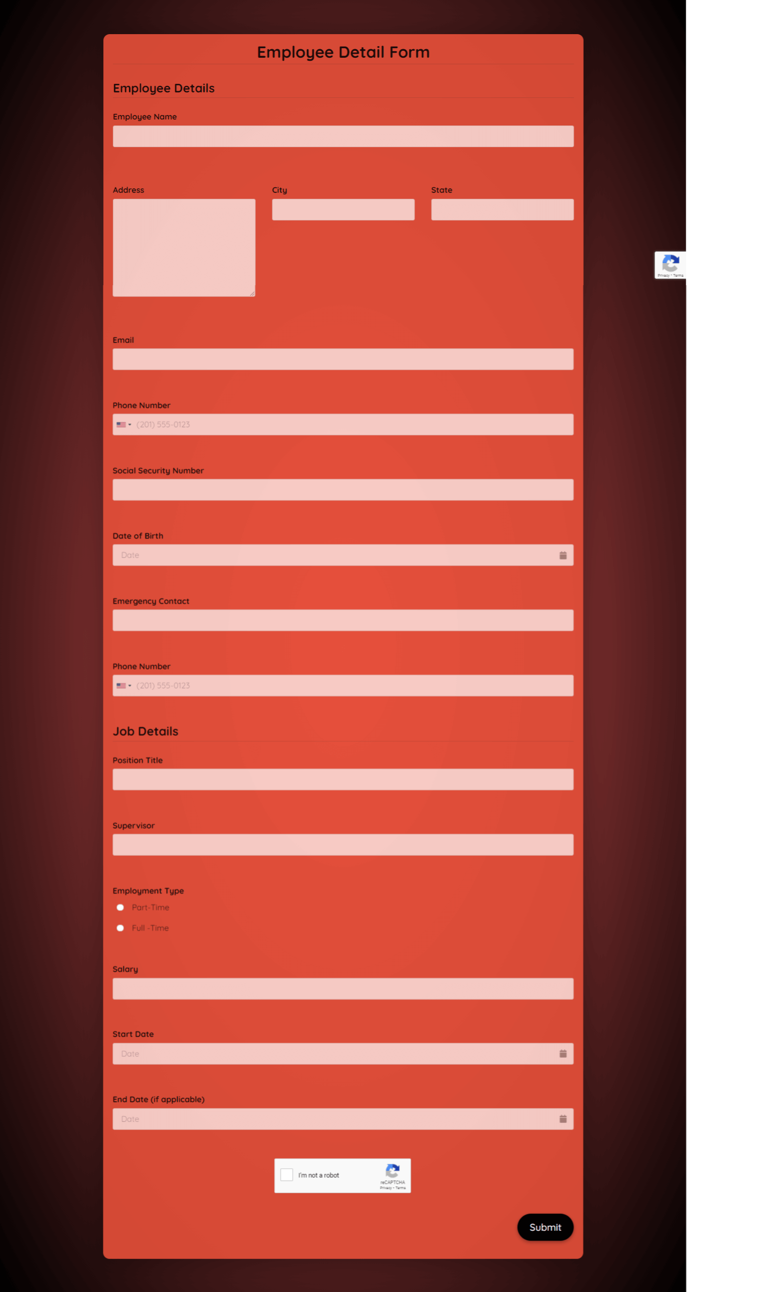 Employee Detail Form Template template