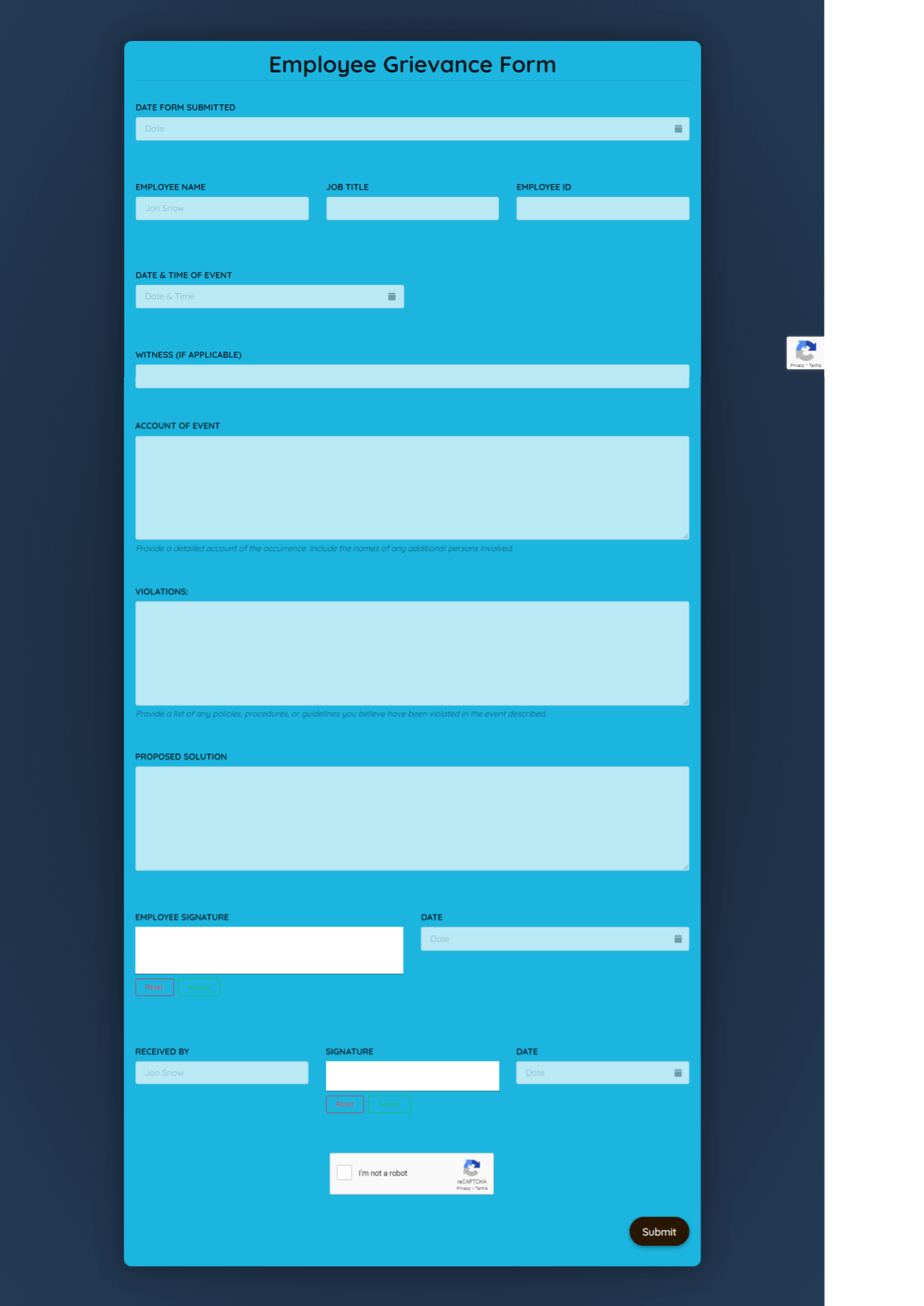 Free Employee Grievance Form Template template