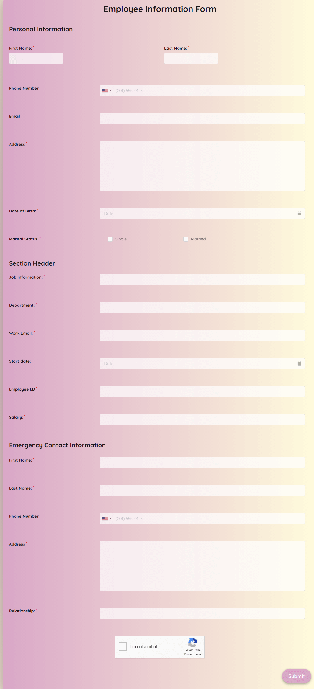 Employee Information Form Template template