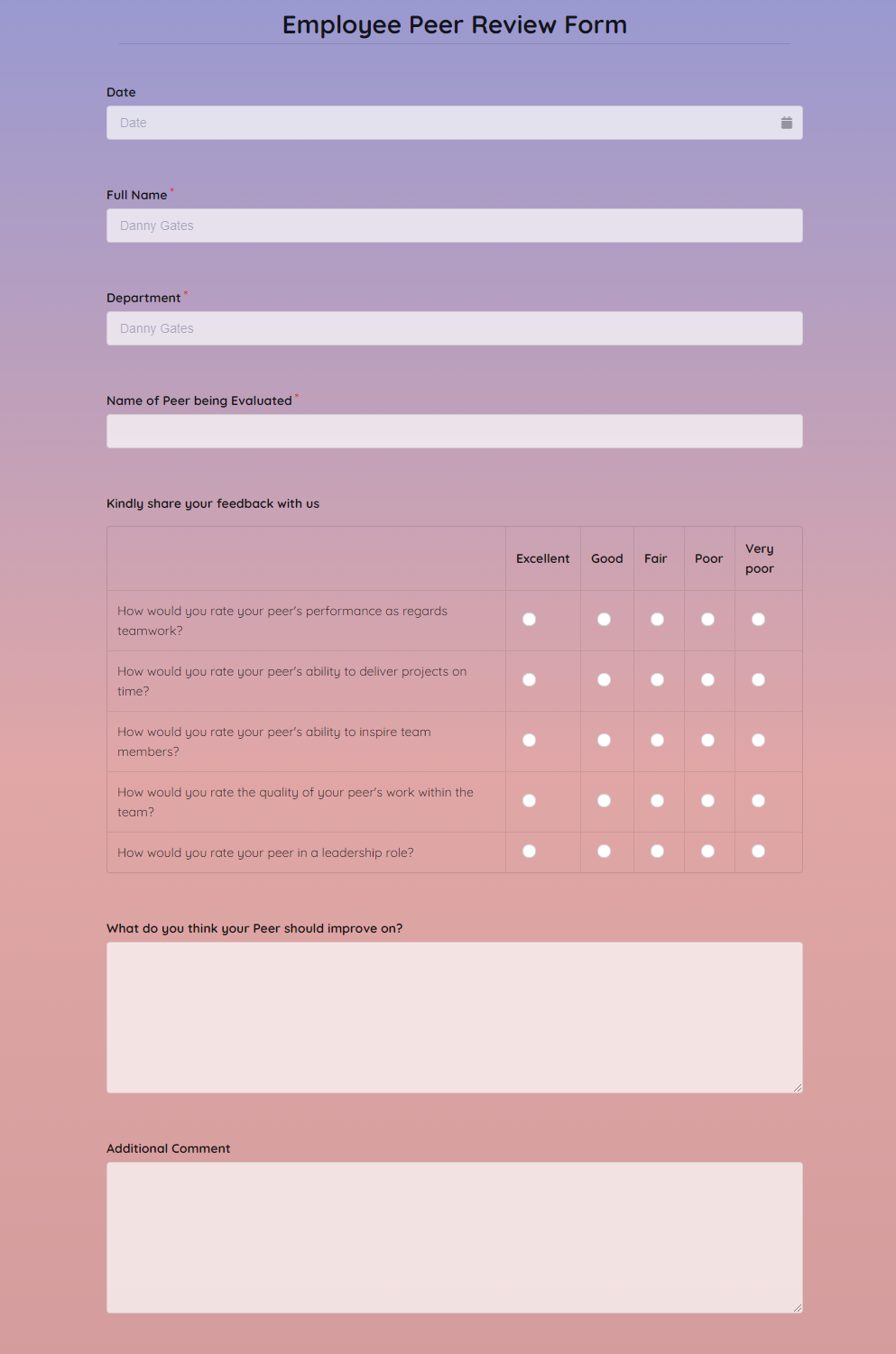 Free Employee Peer Review Form Template template